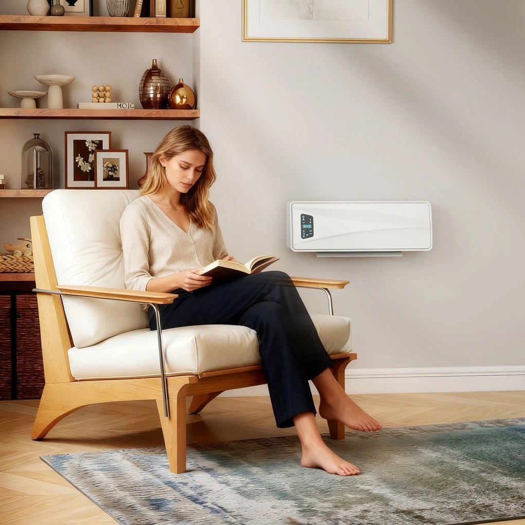 HOMCOM Încălzitor de Perete 2000 W cu 3 Moduri și Telecomandă, Alb | Aosom Romania