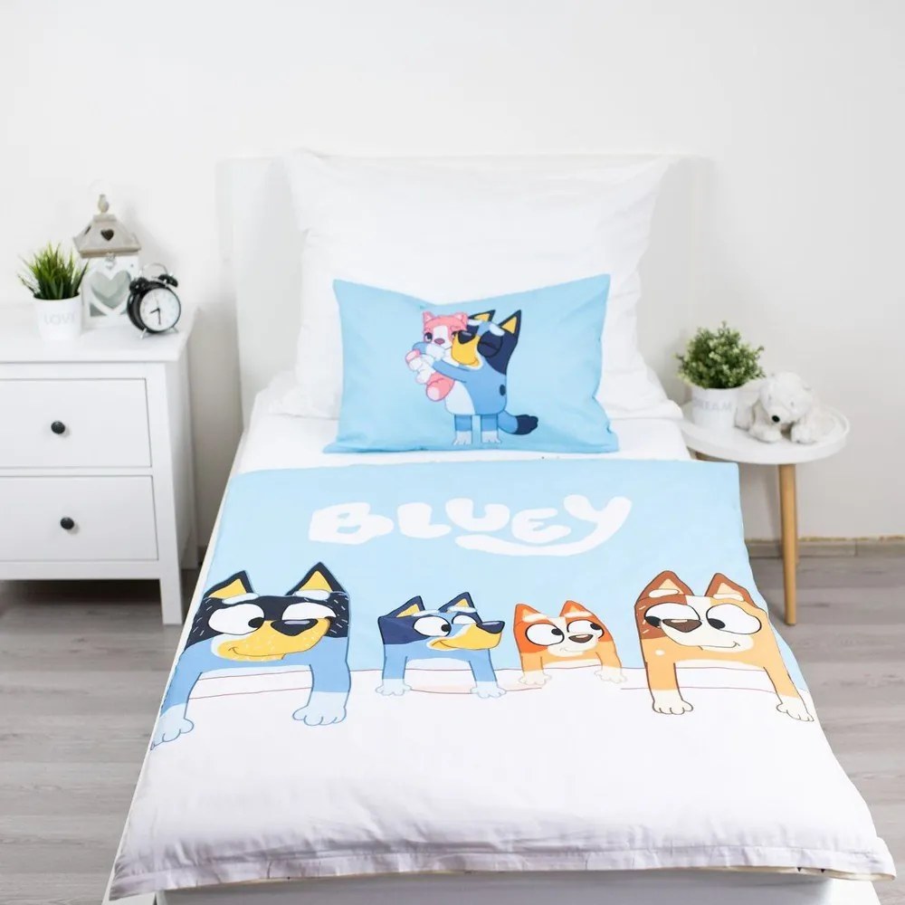 Lenjerie de pat pentru copii albastră din bumbac pentru pătuț 100x135 cm Bluey – Jerry Fabrics