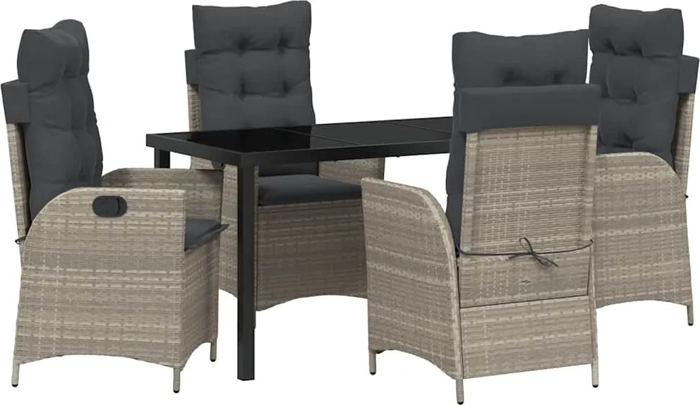 vidaXL Set de masă pentru grădină cu pernă 5 pcs Gri deschis poliratan