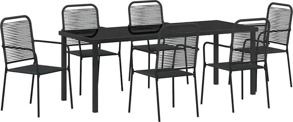 vidaXL Set de masă pentru grădină 7 pcs Negru