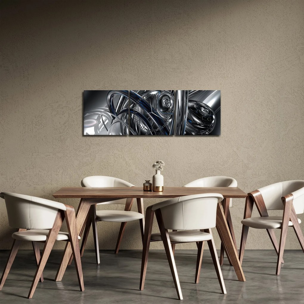 Tabloul cu abstracție gri cu albastru (cu ceas) (90x30 cm)