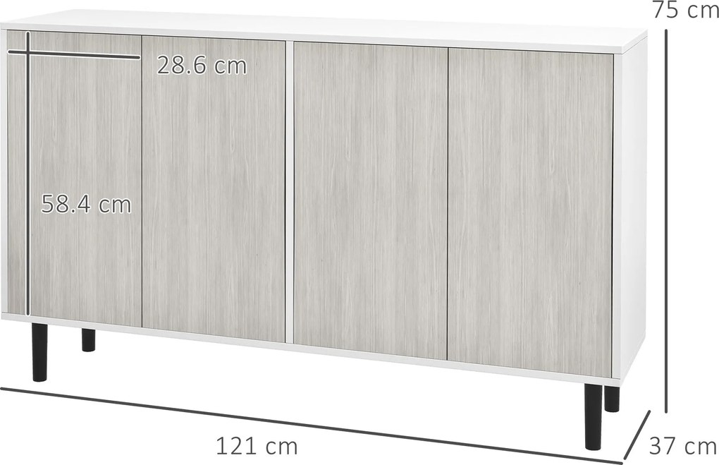 HOMCOM Bufet de bucătărie mobilier de depozitare 2 dulapuri cu rafturi reglabile, 121 x 37 x 75 cm, alb și aspect lemn gri | Aosom Romania