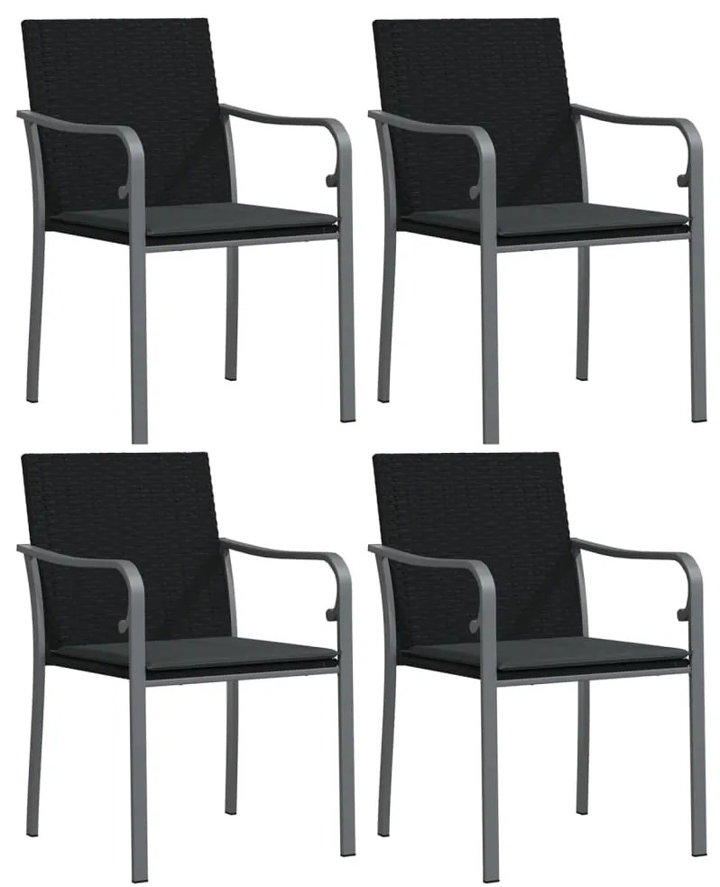 3187075 vidaXL Scaune de grădină cu perne 4 buc. negru 56x59x84 cm poliratan