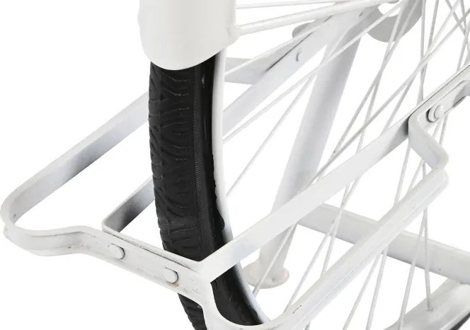 Masă consolă industrială din metal și lemn de mango, alb, cu bază în formă de bicicletă, anvelope negre și ladă, 91 x 195 x 40 cm, „Bycicle”