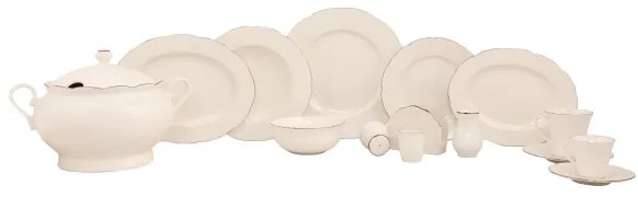 Set de veselă 83 piese, porțelan alb cu accente cupru