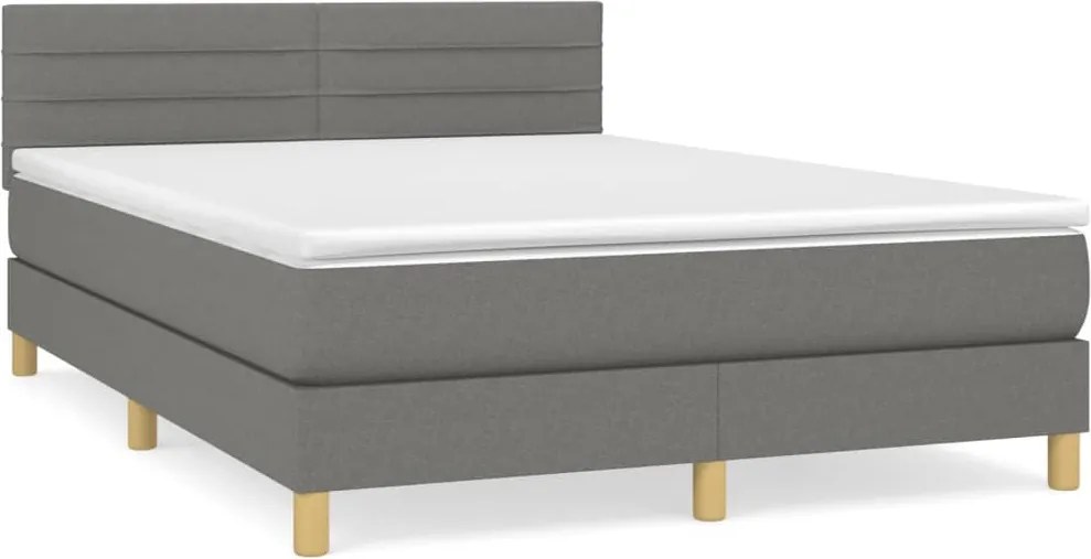 vidaXL Pat box spring cu saltea, gri închis, 140x190 cm, textil