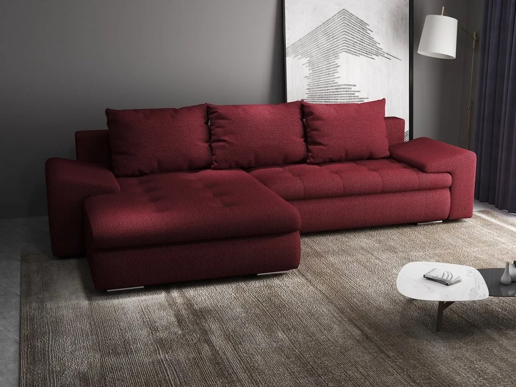 Colțar extensibil dumonde cu ladă de depozitare si sezut confortabil din spuma high-density, Leonardo Enjoy Rosu 260x185 cm