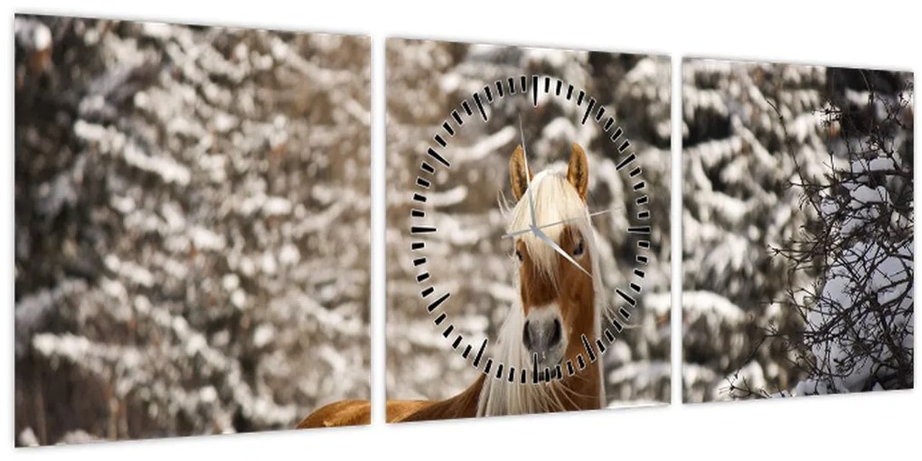 Tablou - Cal în peisaj de iarnă (cu ceas) (90x30 cm)