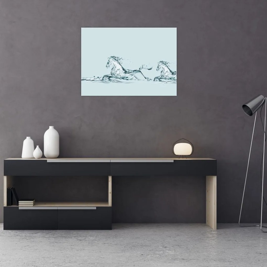 Tablou pe sticlă - Cai din picături de apă (70x50 cm)