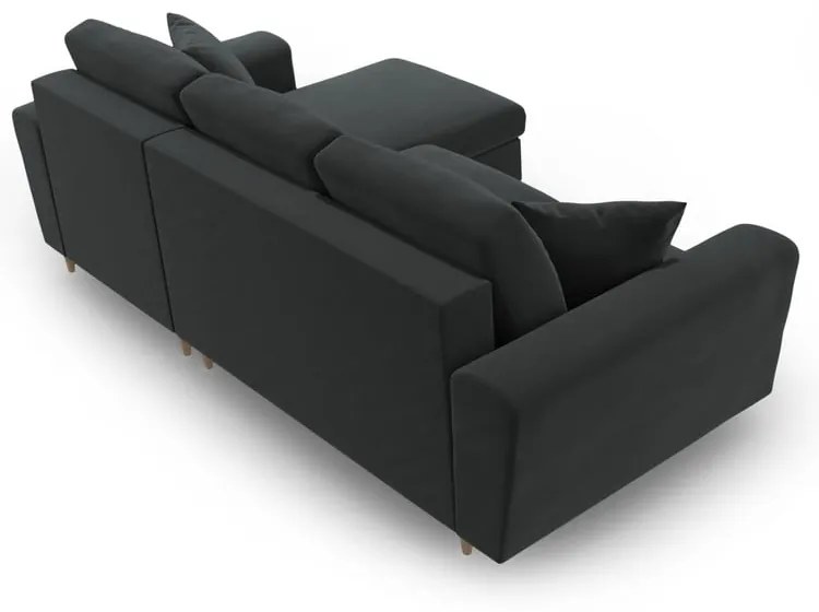 Colțar gri închis extensibil, cu spațiu de depozitare cu tapițerie din catifea Kyoto – Cosmopolitan Design