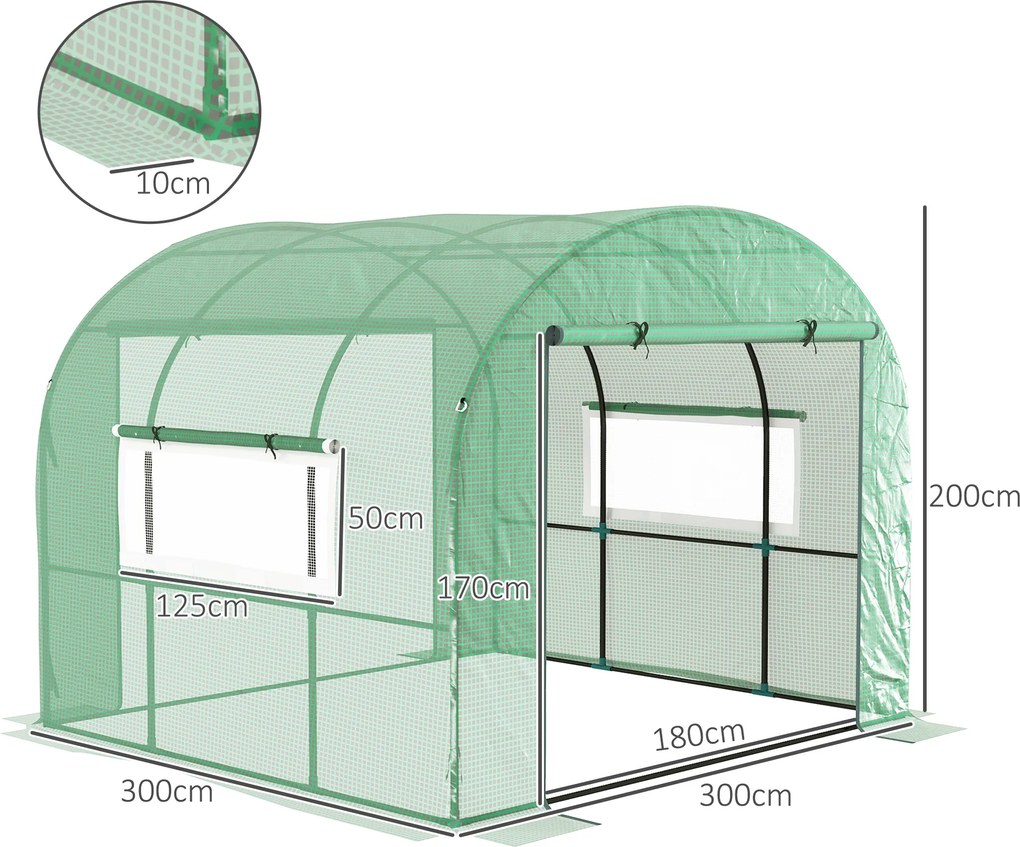 Outsunny Seră Tip Tunel 300 x 300cm Walk-In - Verde | Aosom Romania