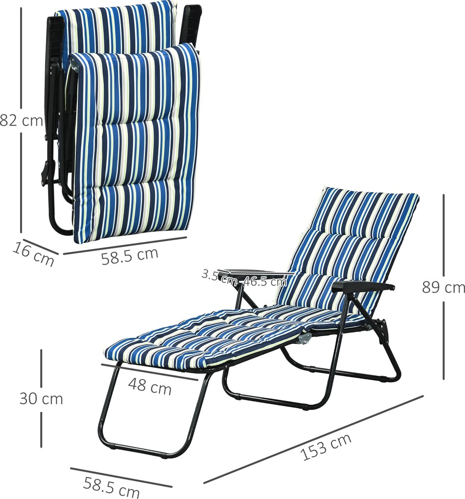 Outsunny Șezlong pliabil reglabil 6 poziții, confort sporit cu saltea + cotiere, oțel/poliester multicolor | Aosom Romania