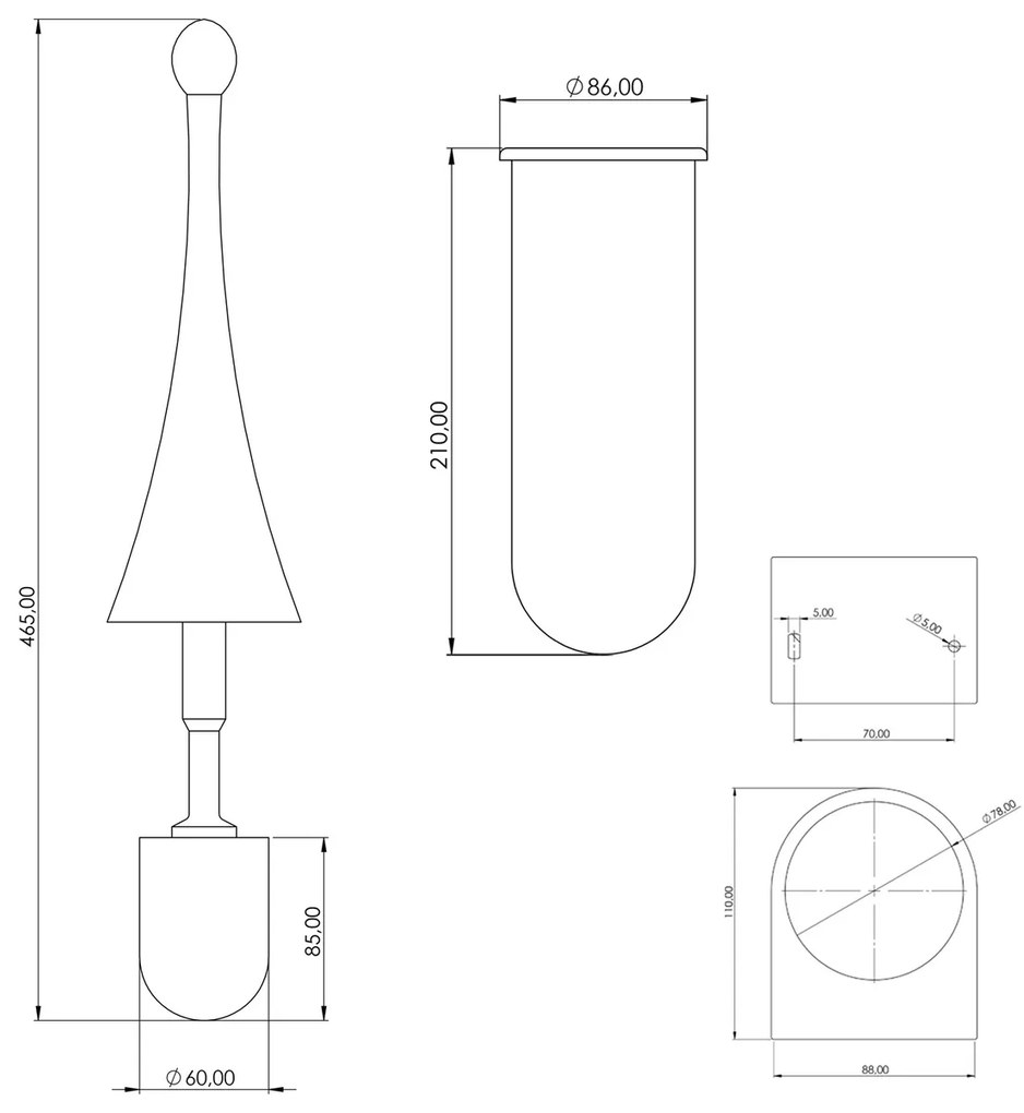 Perie de toaletă MARPLAST A65801NE Coloredmontată pe perete, ABS, negru mat