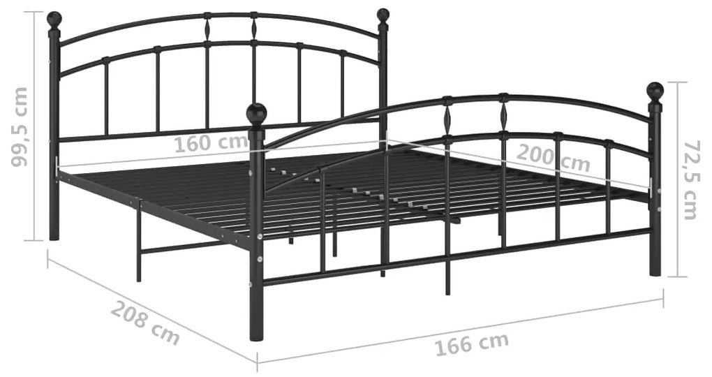 Cadru de pat, negru, 160x200 cm, metal Negru, 160 x 200 cm