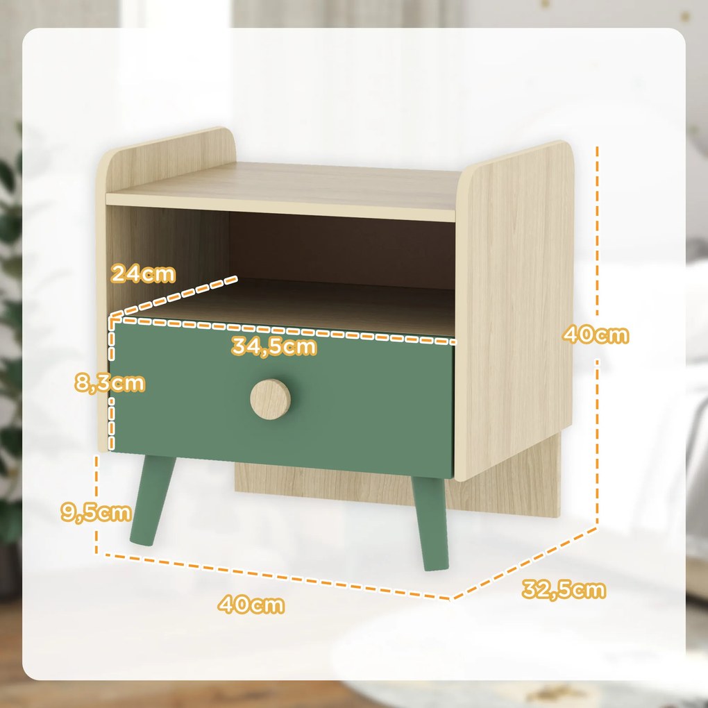 AIYAPLAY Noptieră pentru copii noptieră copil cu sertar și nișă, mică măsuță din lemn pentru cameră copil | Aosom Romania