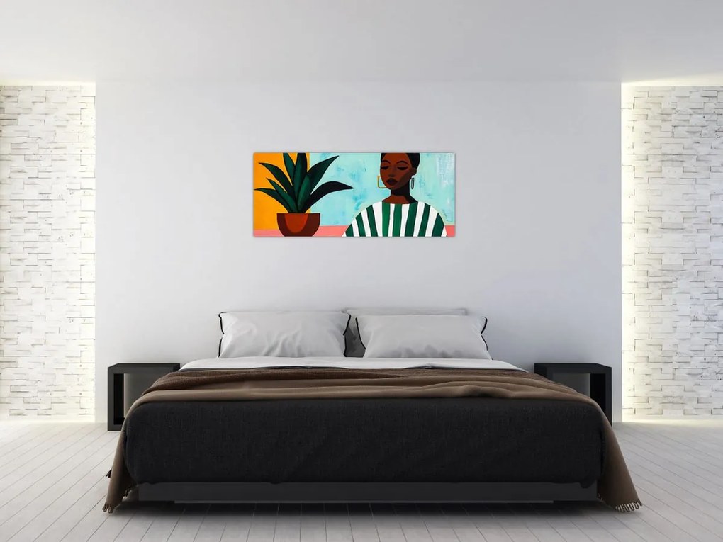 Tablou - Femeie cu floare (120x50 cm)