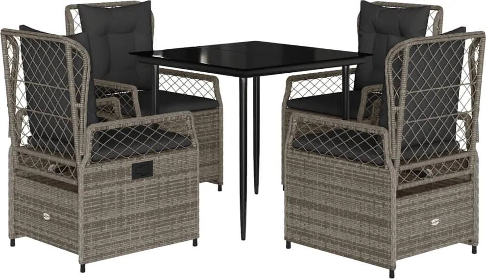 vidaXL Set mobilier de grădină cu perne, 5 piese, gri, poliratan