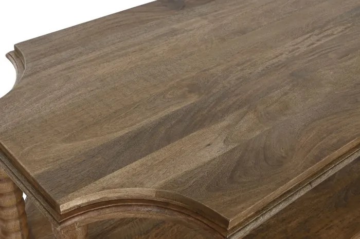 Măsuță de cafea dreptunghiulară din lemn de mango, natur, cu picioare strunjite și raft, finisaj mat, 48 x 131 x 80 cm, „Bellara” – Ethnic Collections