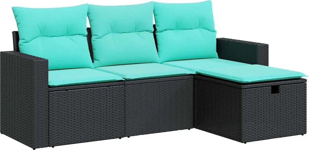 vidaXL Set mobilier de grădină cu perne, 4 piese, negru, poliratan