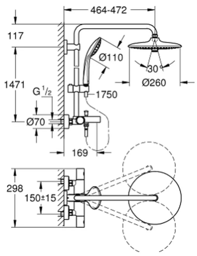 Coloana de dus crom cu baterie termostatata Grohe Euphoria System 260 III