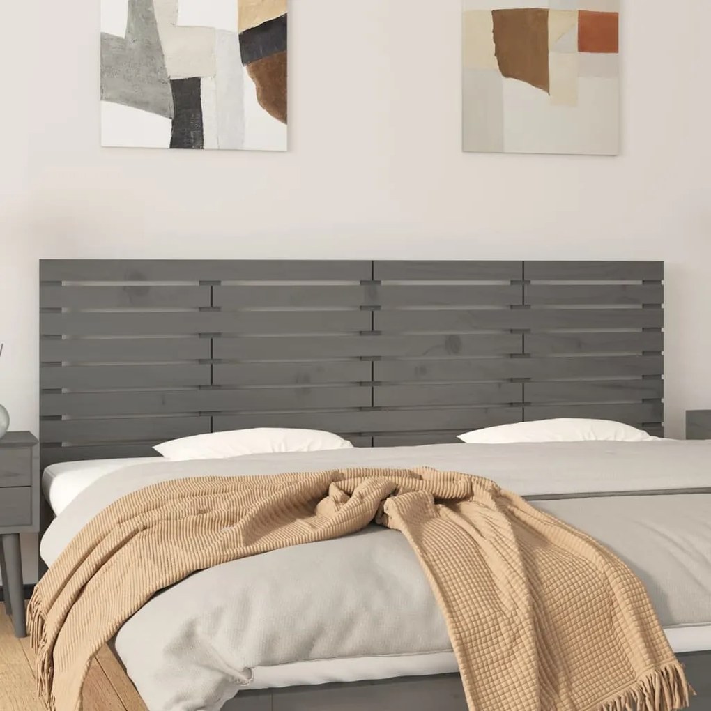 vidaXL Tăblie de pat pentru perete, gri, 166x3x63 cm, lemn masiv pin
