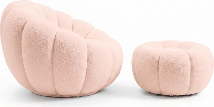 Fotoliu de design rotativ BLOOM cu taburet, roz deschis