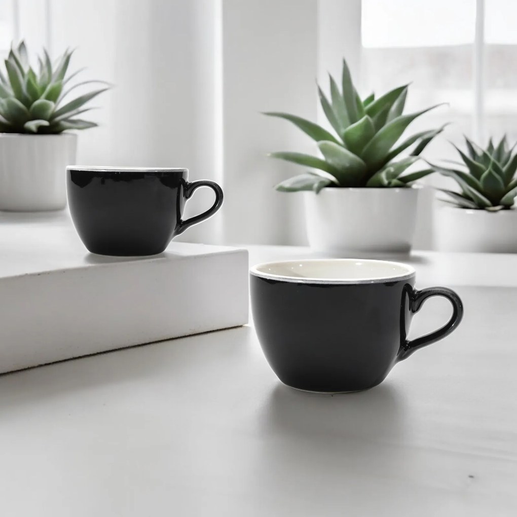 Set Cafea Ceasca si Farfurie Vulcano Duo negru lucios (farfurie 20cm, ceasca 250ml)