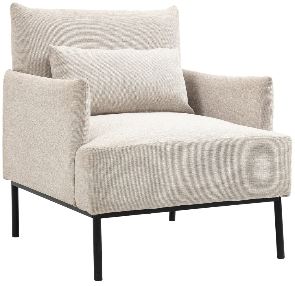 Scaun de Efect din Panza, Fotoliu, Fotoliu Modern pentru Camera de Zi cu Picioare din Otel si Perne pentru Dormitor, Alb crem; HOMCOM | Aosom RO