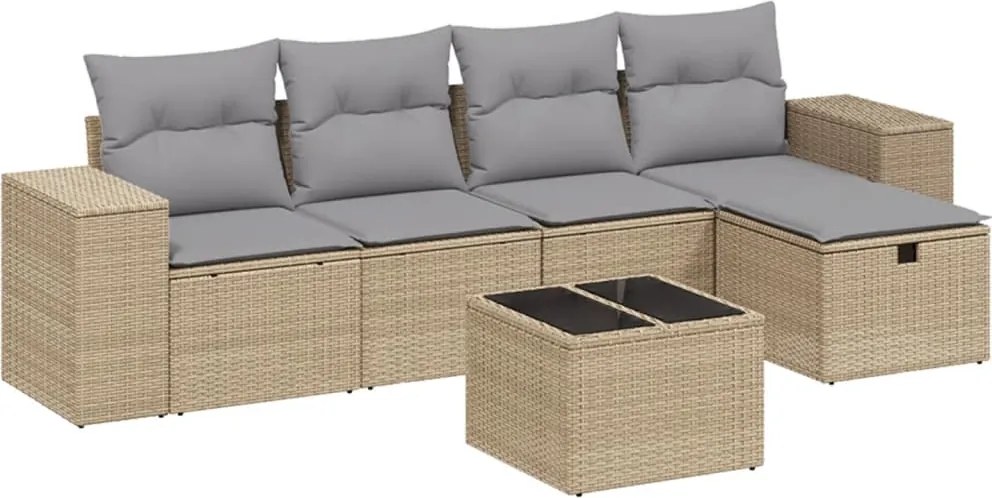 vidaXL Set canapele de grădină, 6 piese, cu perne, bej, poliratan