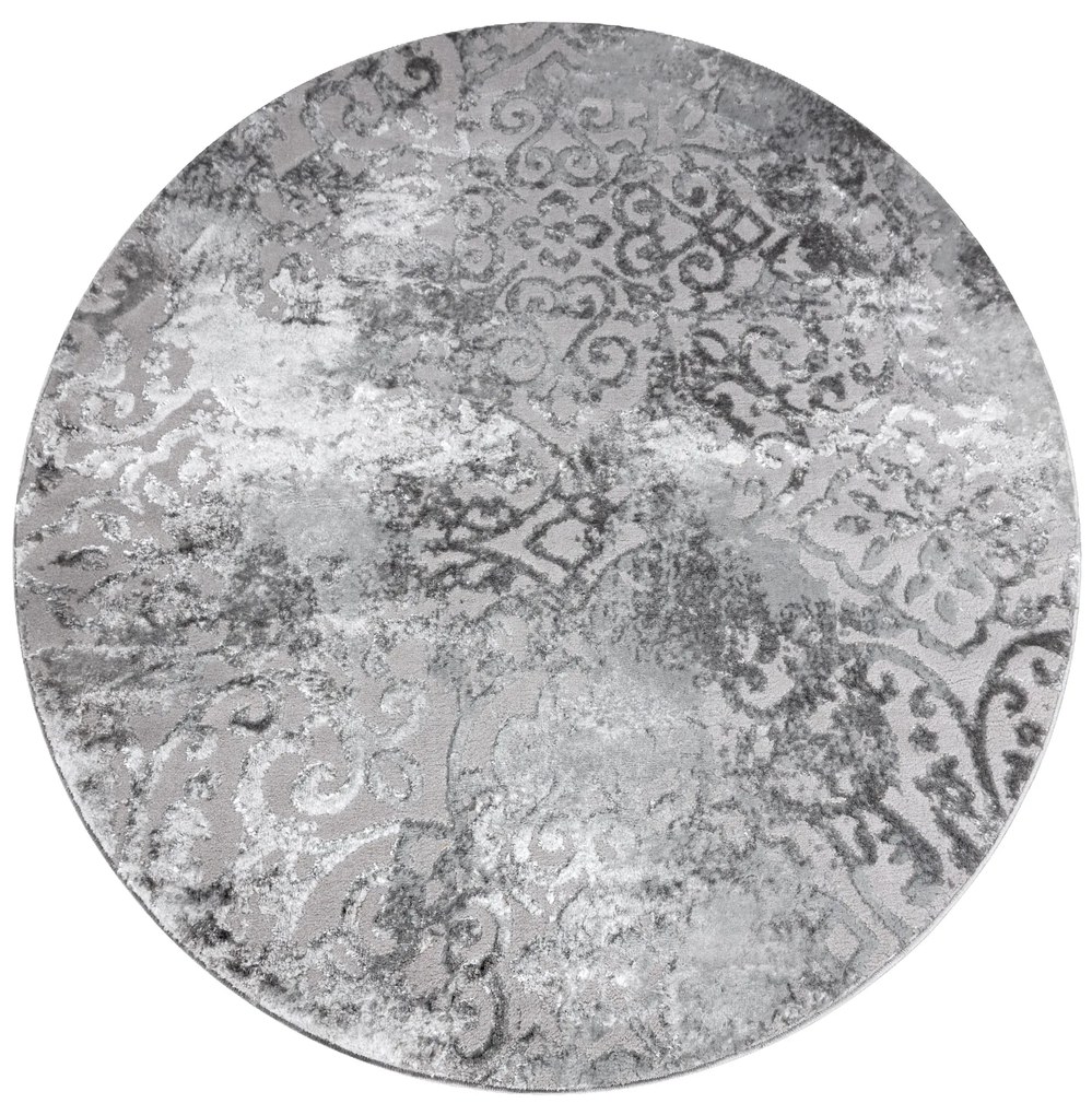 Covor MEFE modern  Cerc 8724 Ornament vintage - structural două niveluri de lână gri