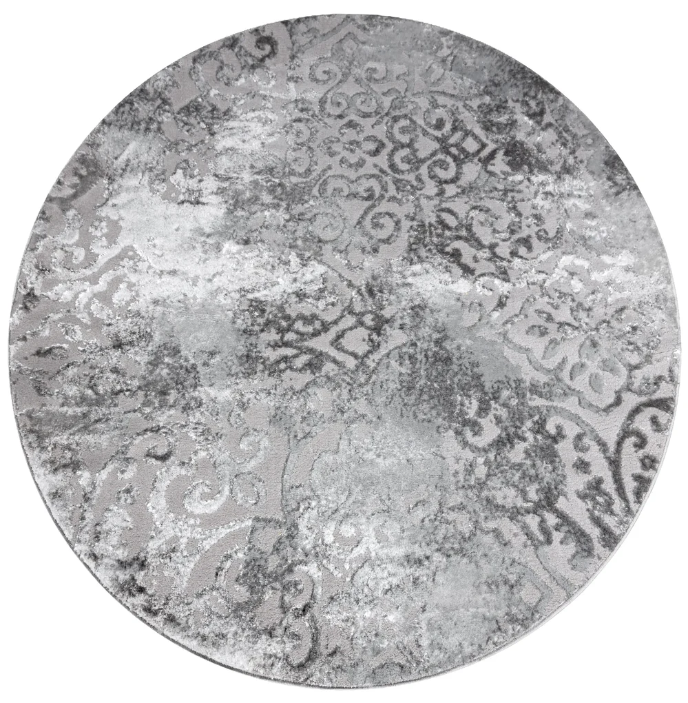 Covor MEFE modern Cerc 8724 Ornament vintage - structural două niveluri de lână gri