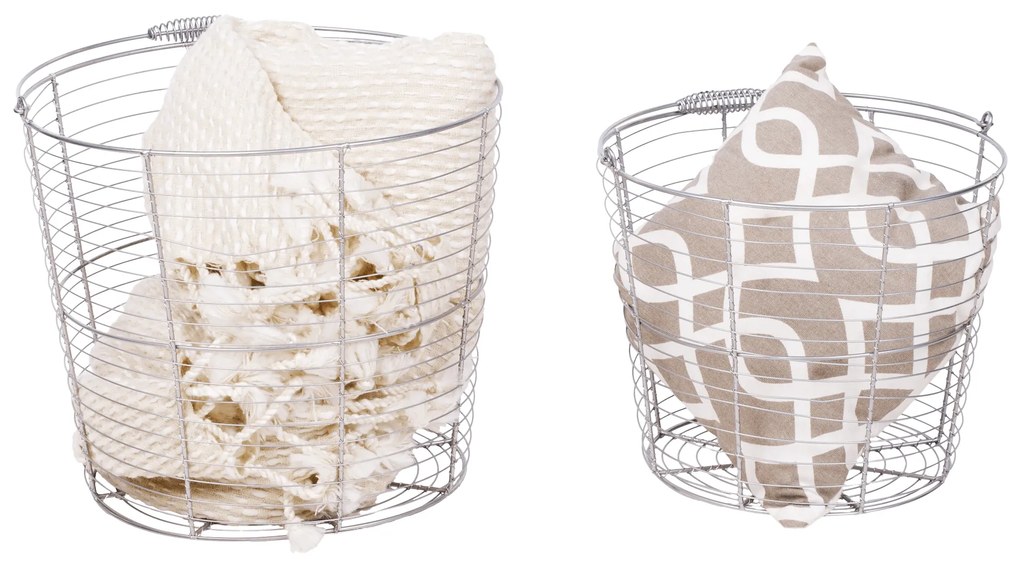 Set de 2 coşuri rotunde, metal argintiu, RUSLO
