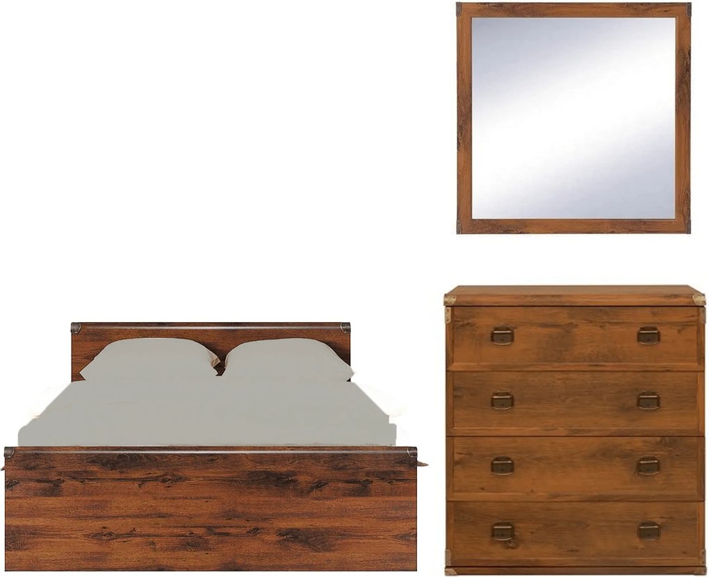 Set dormitor INDIANA, stejar sutter, cu pat 120x200, comoda cu 4 serta
