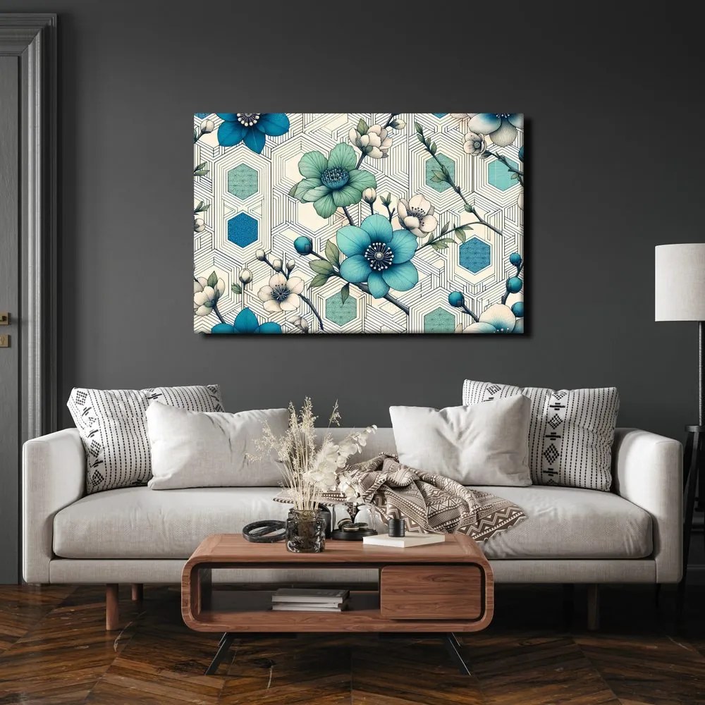 Tablou flori elegante pe fundal geometric