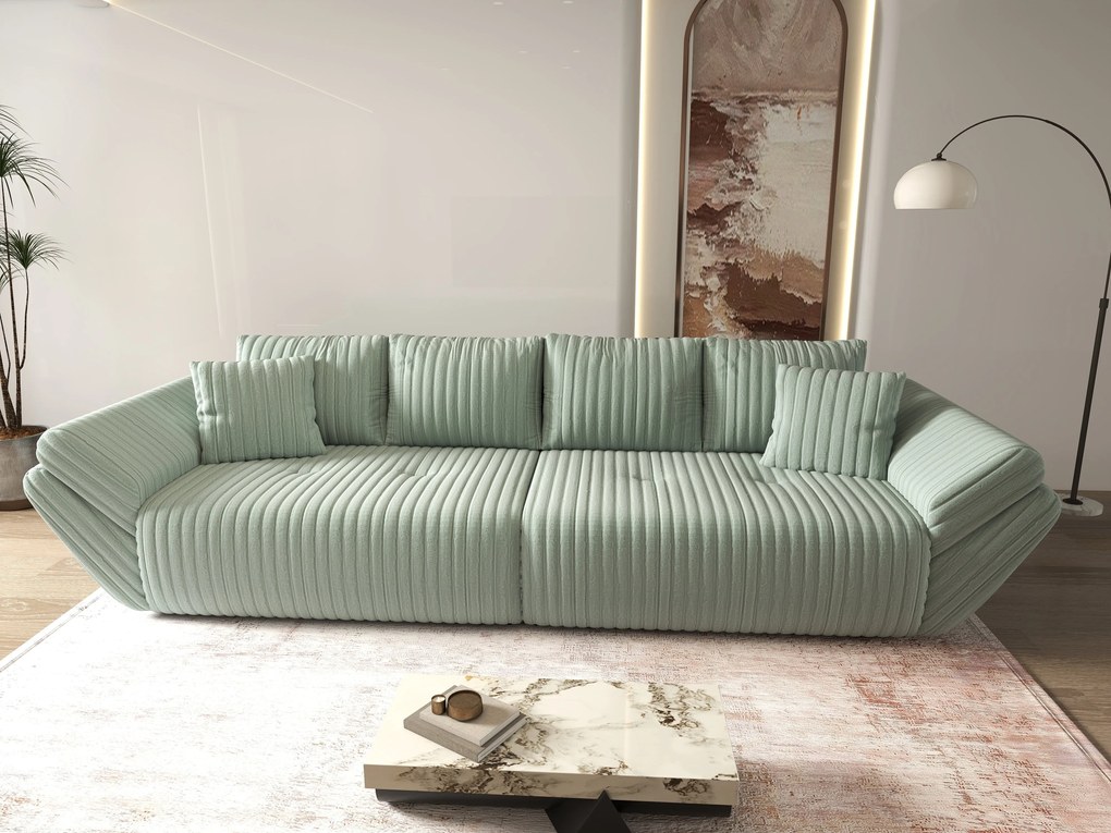 Canapea extensibilă dumonde cu ladă de depozitare si sezut confortabil din spuma high-density, Berlin Ambience Mint 300x100 cm