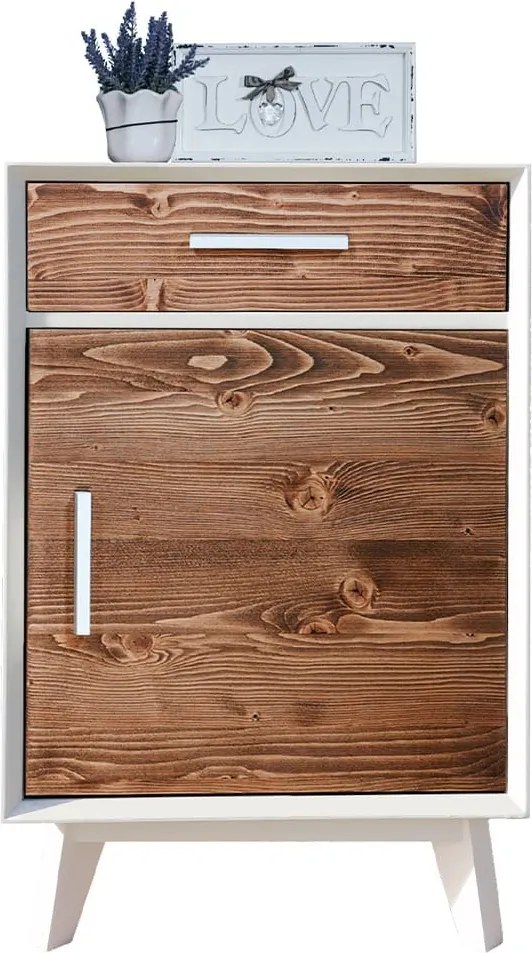Dulap lemn masiv alb Timeless 1 Sertar 1 Ușă, 50 × 45 × 85 cm