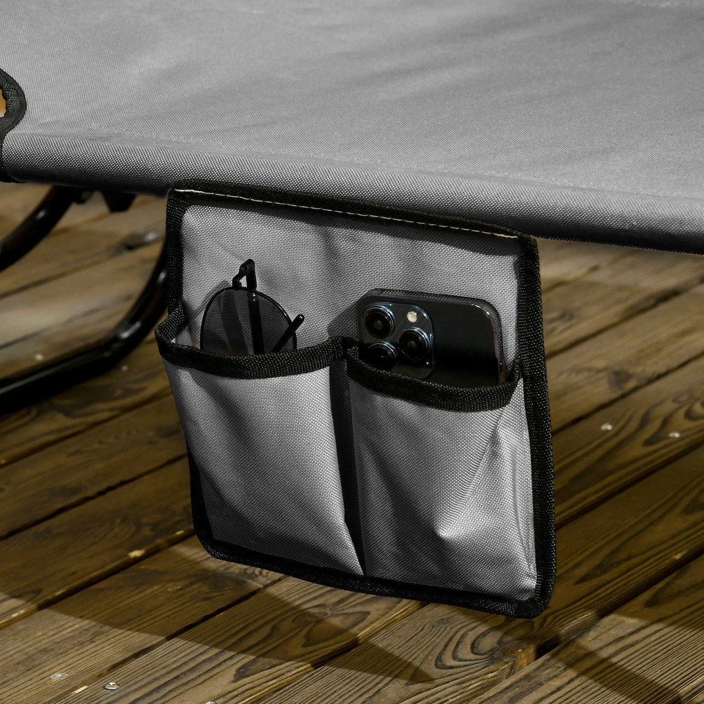 Outsunny Set 2 șezlonguri pliante cu parasolar, spătar reglabil în 5 trepte, Gri închis | Aosom Romania