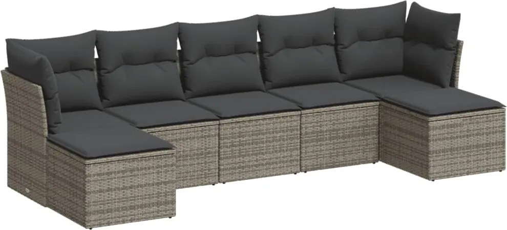 vidaXL Set canapele de grădină, 7 piese, cu perne, gri, poliratan