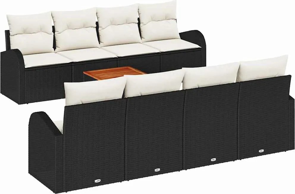 vidaXL Set de canapele pentru grădină cu pernă 9 pcs Negru poliratan