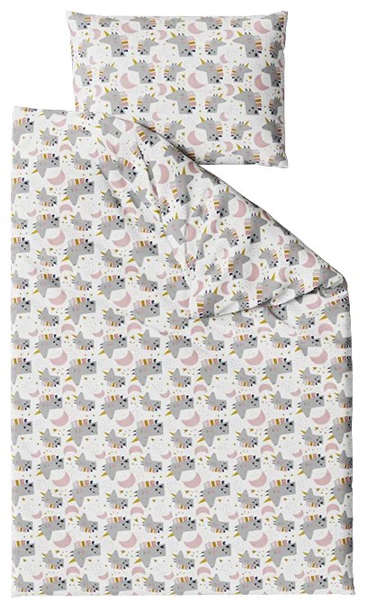 Lenjerie de pat din bumbac alb, UNICORN AND THE MOON