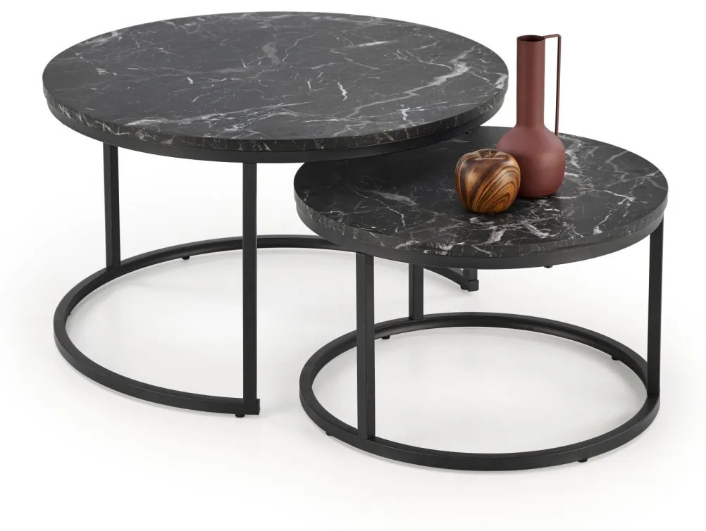 Set 2 mese de cafea Java marmura neagra/negru