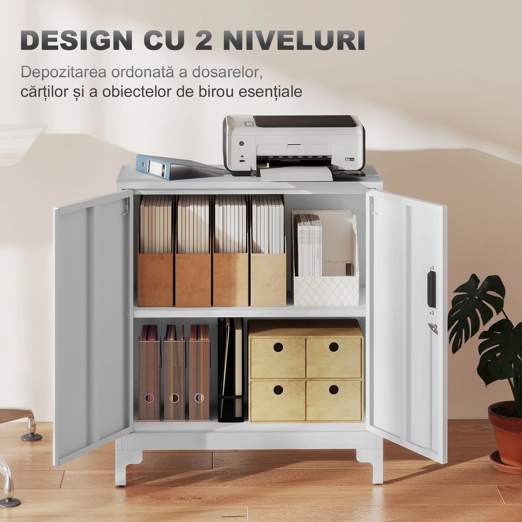 HOMCOM Mobilier de birou cu 3 rafturi, 2 uși și chei, 80x35x91 cm, Alb | Aosom Romania