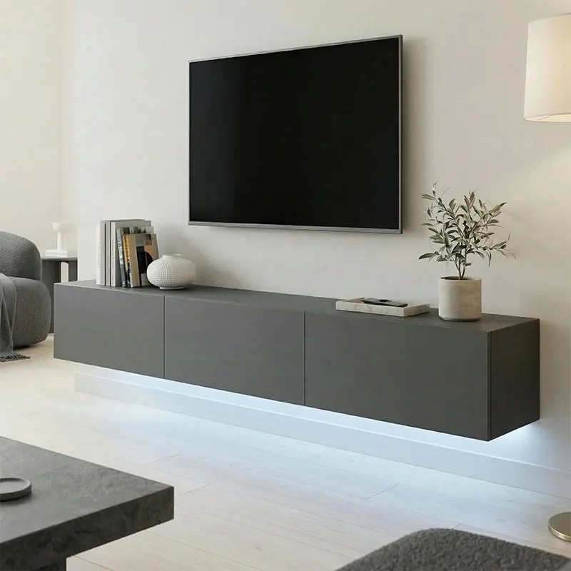 Comoda TV suspendata Rivana cu LED, culoare antracit, 180 x 35 x 30 cm