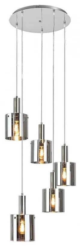 Lustra cu 5 Pendule design modern Donati crom/fumuriu