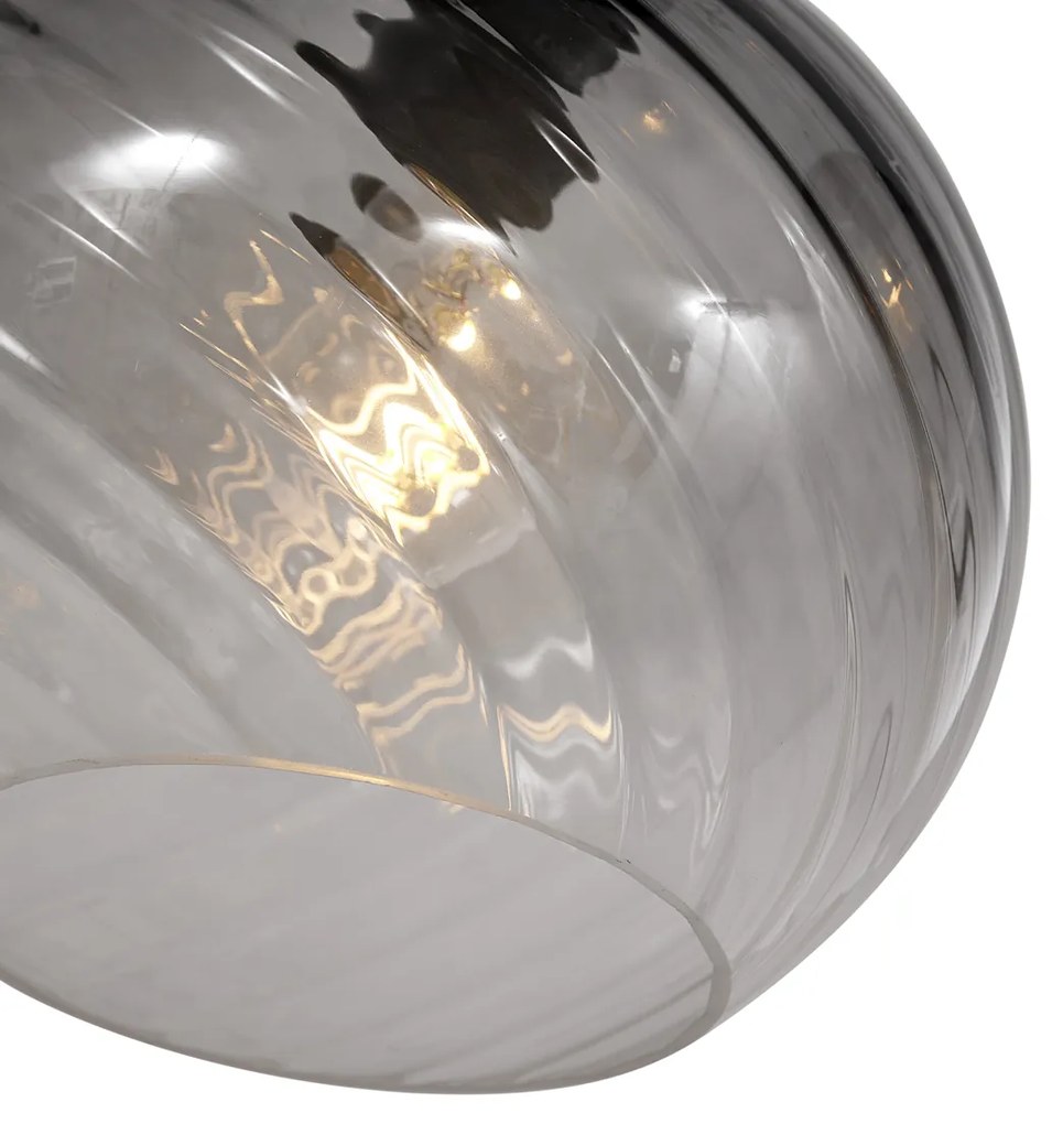 Lampă suspendată Art Deco neagră cu sticlă fumurie dreptunghiulară cu 4 lumini - Bao