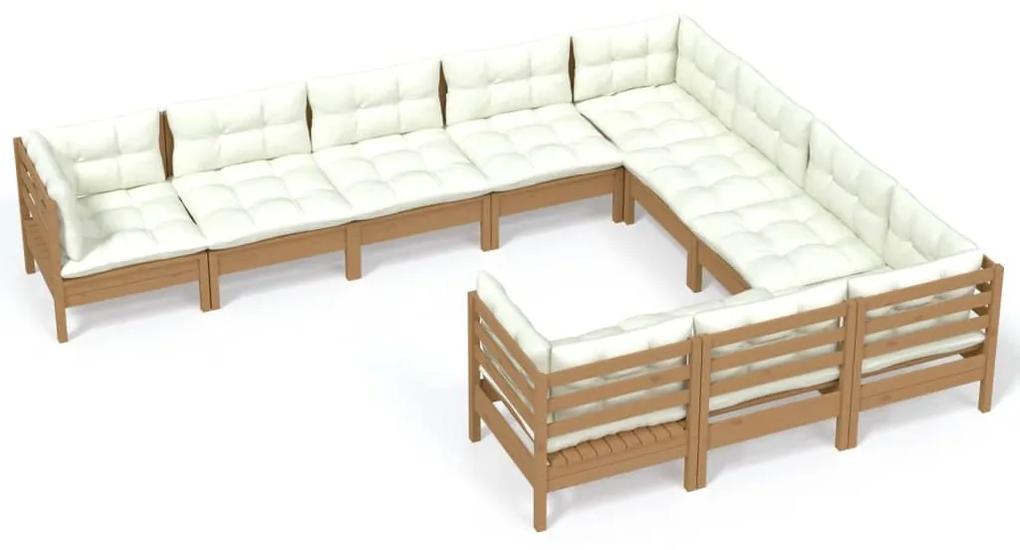 3096998 vidaXL Set mobilier grădină cu perne, 10 piese, maro miere, lemn pin