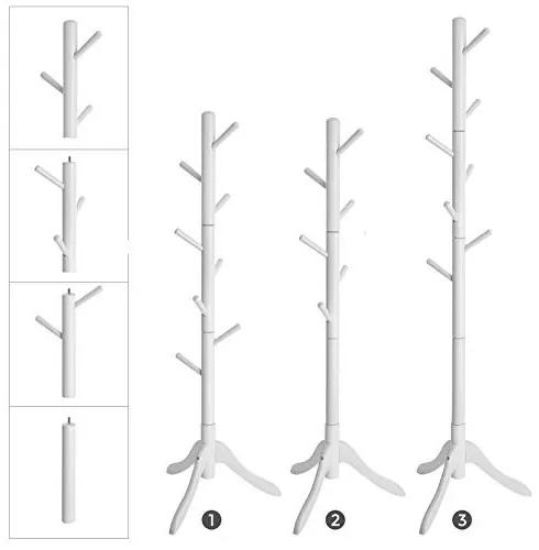 Cuier cu 8 agatatori, lemn de arbore de cauciuc, alb, Vasagle