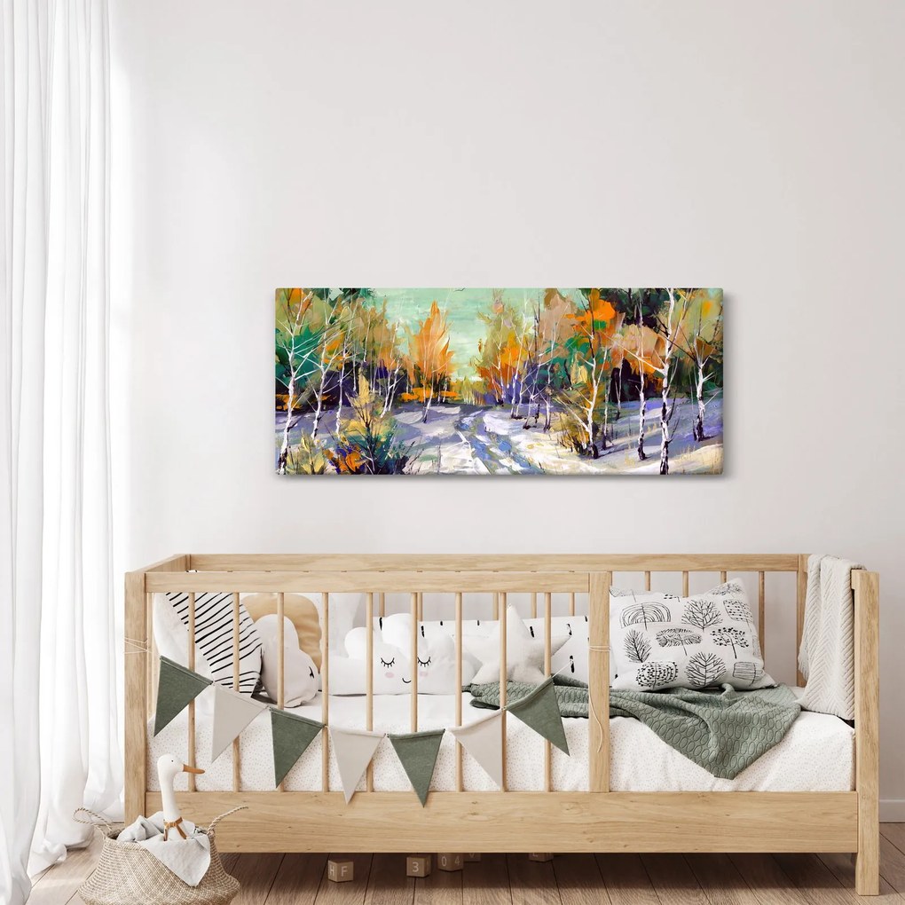 Tablou - Drum înzăpezit prin pădure (120x50 cm)