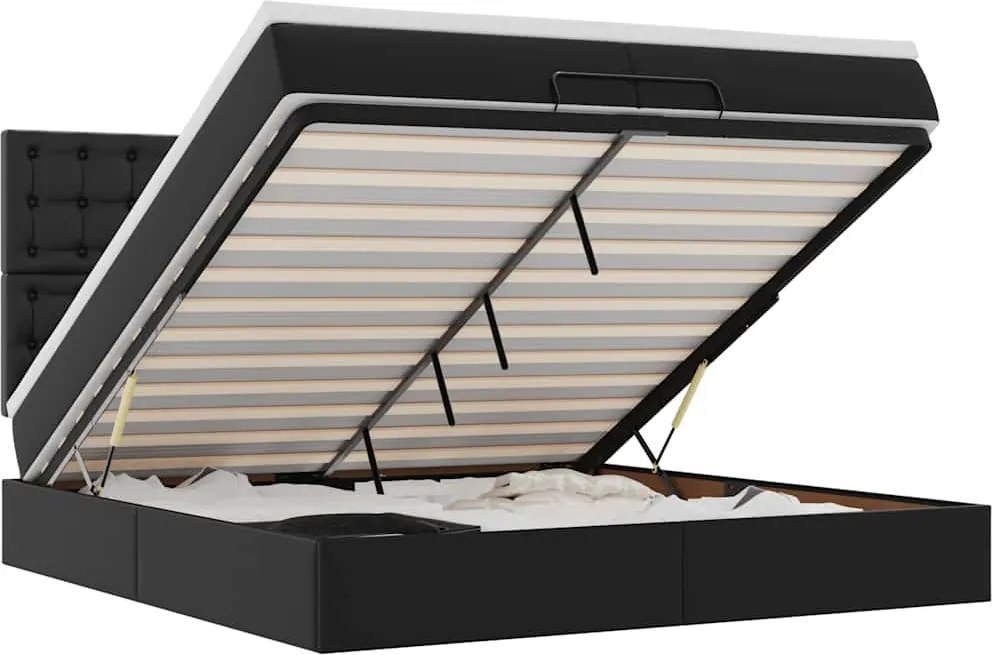 vidaXL Cadru de pat otoman saltele Negru 200x200cm piele artificială