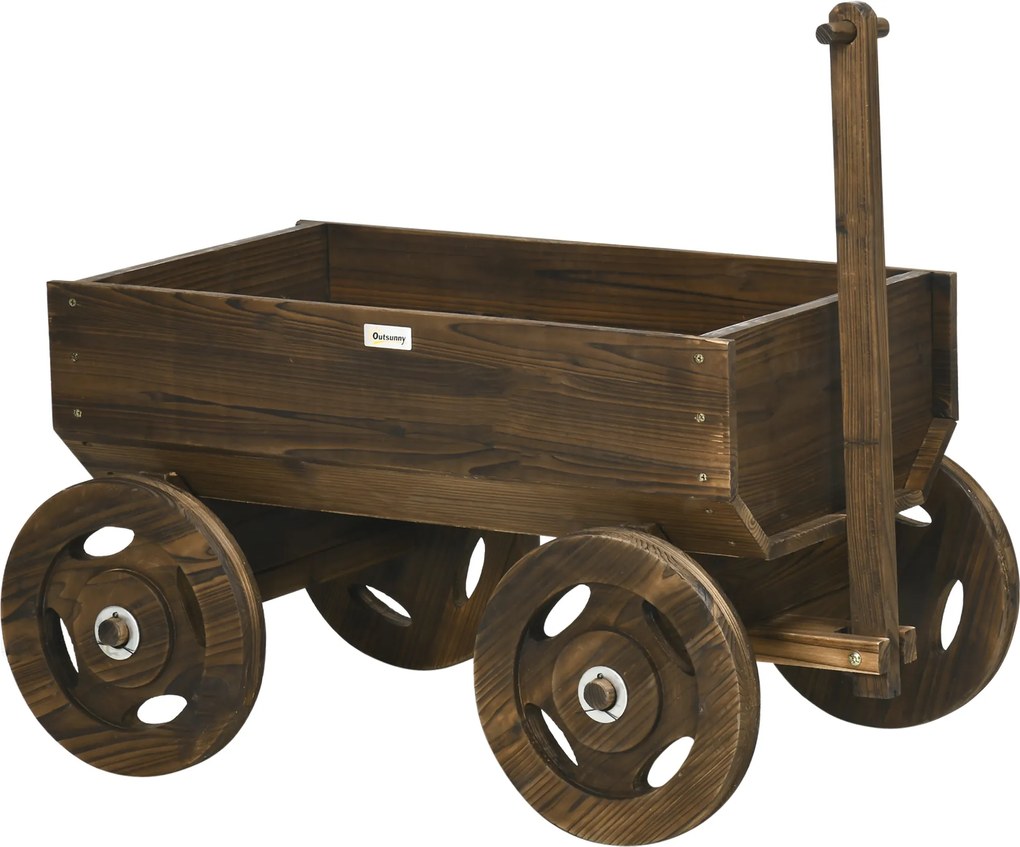 Outsunny Pat de grădină înalt în design de căruț din lemn, lac pe bază de vopsea, ușor de mutat, rezistent la intemperii, Maro | Aosom Romania